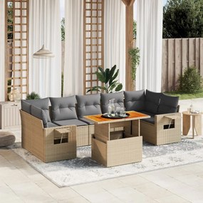 8 pcs conjunto de sofás p/ jardim com almofadões vime PE bege