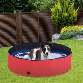 Piscina Dobrável Portátil para Animais de Estimação Cães Gatos PVC Antideslizante Múltiplo Uso r Ø120x30 cm Vermelho