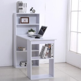 Secretária para Computador com Estante de Prateleiras para Casa Escritório Mobiliário de Escritório 120x55x120 cm