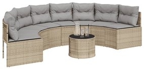 Sofá de jardim com almofadões semicircular vime PE bege