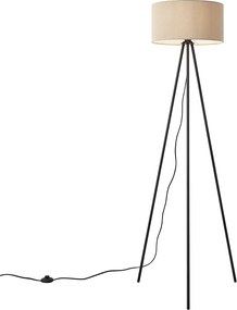Candeeiro de pé tripé moderno taupe com abajur de veludo - Luz