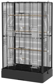 Gaiola para Pássaros 61x36,5x98 cm com Portas Poleiros Bandeja Removível e Alças para Canários Periquitos Preto