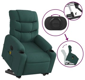 Poltrona elétrica elevatória massagens tecido verde-escuro