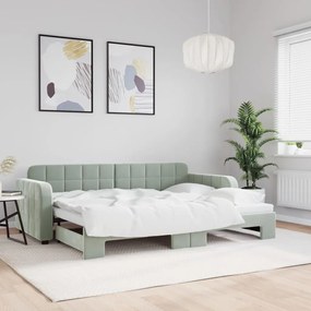 Sofá-cama com gavetão 80x200 cm veludo cinzento-claro
