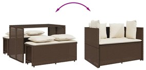 3 pcs conjunto jantar p/ jardim c/ almofadões vime PE castanho