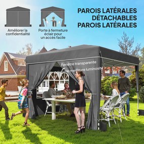 Tenda de jardim para exterior 3x3 m, tenda dobrável com paredes laterais, proteção UV 50+, saco de transporte, cinzento
