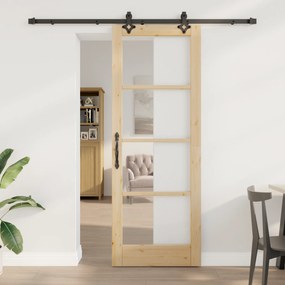 Porta Deslizante vidaXL com Conjunto de Hardware "ORKDAL" Madeira Sólida &amp; Vidro