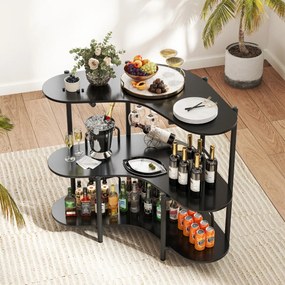 Mesa de Bar com Suportes para Copos e Estantes Bar Industrial com Estrutura Metálica 120 x 66 x 102 cm Preta