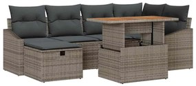 Sofás de Jardim 7 Peças com Almofadas Cinzas em Rattan Sintético