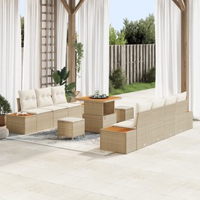 Conjunto de Sofá Jardim vidaXL 10 Peças com Almofadas Bege Polirattan