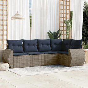 vidaXL 5 pcs conjunto sofás p/ jardim c/ almofadões vime PE cinzento