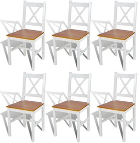 Cadeiras de jantar 6 pcs madeira de pinho branco