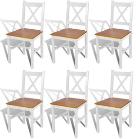 vidaXL Cadeiras de jantar 6 pcs madeira de pinho branco