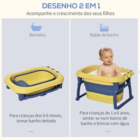 Banheira Dobrável para Bebé de 0-6 Anos Capacidade 105L Banheira Portátil para Crianças com Pés Antiderrapantes e Orifício de Drenagem Carga Máxima 50