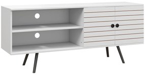 HOMCOM Móvel TV Televisores até 65 Polegadas 2 Prateleiras Abertas Armário Portas Design Moderno 145x38x65 cm Branco | Aosom Portugal