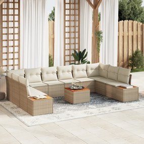 Conjunto de Sofá de Jardim vidaXL 11 Peças com Almofadas Bege Rattan Acácia