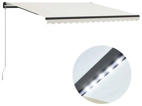vidaXL Toldo retrátil manual com LED 400x300 cm cor creme