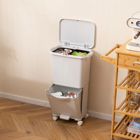 Caixote do lixo de 36 L com 2 cubos e autocolantes para classificação do lixo Contentor de resíduos com rodas universais Branco
