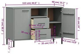 Aparador c/ pernas de metal 113x40x77 madeira maciça OSLO cinza