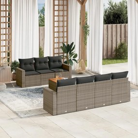 8 pcs conjunto sofás de jardim c/ almofadões vime PE cinzento