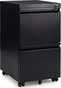 Armário de arquivo escritório móvel com 2 gavetas 44 x 37 x 67 cm, fechadura e 5 rodas, em metal, para arquivos de tamanho Carta, A4 e Legal, para esc