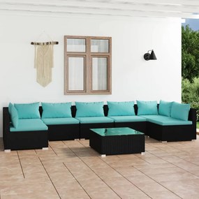 vidaXL 8 pcs conjunto lounge de jardim c/ almofadões vime PE preto
