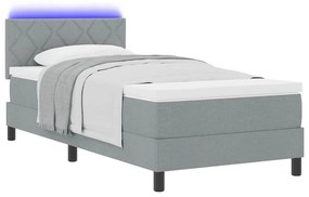 Cama Box Spring com Colchão e LED Cinza Claro 90x190 cm Tecido
