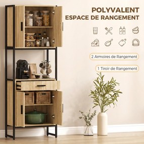 Armário de Cozinha, 60 x 30 x 170 cm, Portas com Fecho Suave, Cor Madeira Natural