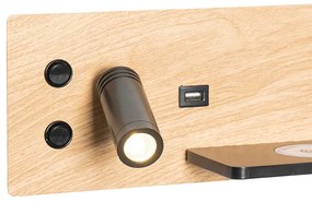 Conjunto de 2 aplique preto madeira LED USB carregador de indução - RIZA Moderno