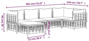 6 pcs conjunto lounge de jardim c/ almofadões vime PE antracite