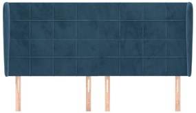 Cabeceira cama c/ abas veludo 163x23x118/128 cm azul-escuro