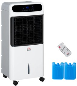 HOMCOM Climatizador Humidificador Refrigerador de Ar com Rodas Depósito de 12L Controlo Remoto 3 Modos de Velocidade Temporizador 12h e Ecrã LED Tátil 38x35x81cm Branco