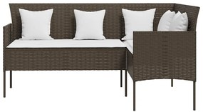 5 pcs conjunto sofás formato L c/ almofadões vime PE castanho