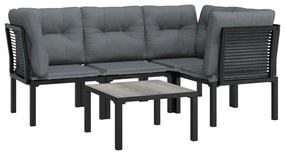 5 pcs conjunto lounge de jardim vime PE preto/cinzento