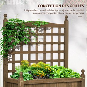 Floreira com treliça, floreira com suporte, 64 x 28 x 75 cm, com inserções de rega, em madeira maciça