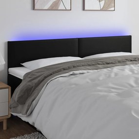 Cabeceira de cama c/ LED couro artificial 200x5x78/88 cm preto