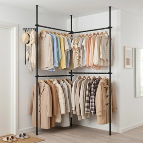 Cabideiro de Pé Modular 139-244 x 110-315 cm, Altura e Comprimento Reguláveis, Preto
