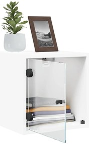 Mesas de cabeceira c/ portas de vidro 2 pcs 35x37x35 cm branco