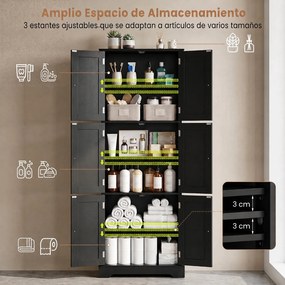 Armário de Arrumação Alto, 60 x 30 x 160 cm, Prateleiras Reguláveis, Preto