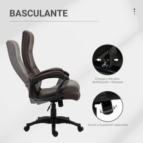 Vinsetto Cadeira de Escritório Ergonômica Cadeira de Escritório Basculante e Giratória 360° com Altura Ajustável Encosto Alto e Apoio para os Braços Pele Sintética 61,5x66x113-123cm Marrom