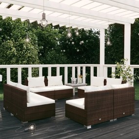 vidaXL 8 pcs conjunto lounge jardim c/ almofadões vime PE castanho