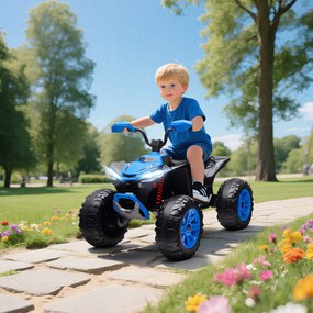 Moto 4 Elétrica para Crianças 24V com 2 Lugares 2 Motores Velocidade até 6,5 km/h Faróis Buzina Música e USB 109x68,5x76 cm Azul