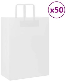 vidaXL Sacos de papel 50 unid com alças branco 32x17x44 cm