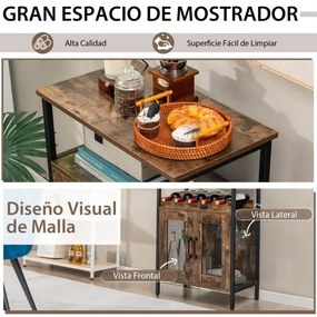 Garrafeira Aparador de cozinha industrial com estante para vinhos e suporte para copos 60 x 34 x 79 cm castanho rústico