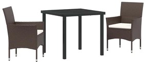 Conjunto de Jantar para Jardim de 3 Peças em Rattan Sintético Castanho