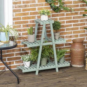 Outsunny Suporte de Madeira para Plantas Suporte para Flores de 3 Níveis Prateleira Decorativa de Plantas para Interior Exterior 46x26x76cm Verde