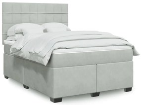 vidaXL Cama com molas/colchão 140x200 cm veludo cinzento-claro