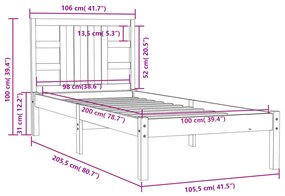 Estrutura de cama 100x200 cm madeira maciço