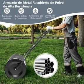 Rolo Espalhador de jardim metálico com trincos laterais melhorados e pega em forma de U para relvados de jardim 68 x 41 x 123 cm Preto