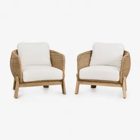 Pacote De 2 Poltronas Leilan Em Madeira De Acácia E Rattan Sintético Marrom Acácia Claro - Sklum
